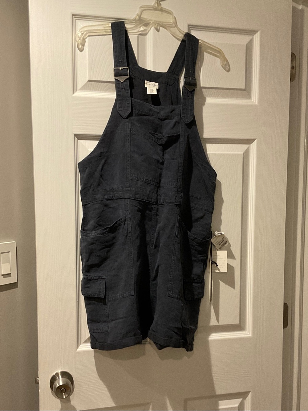 Nicole Miller Navy Blue Cotton Short Overalls Romper